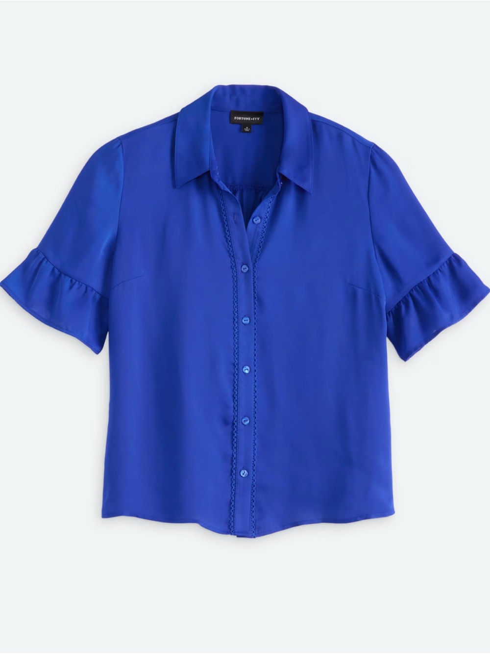 Fortune & Ivy Royal Blue Short-Sleeve Button-Down Blouse